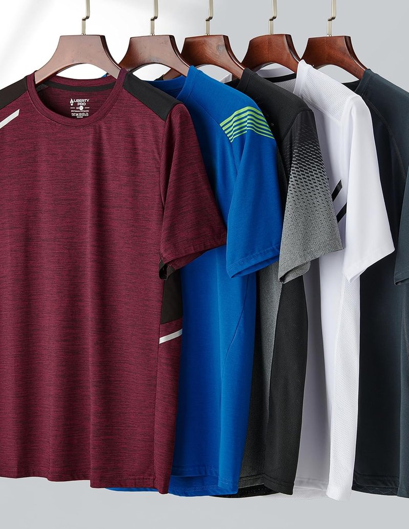 Men’s Active Quick Dry Crew Neck T-Shirts - 5 Pack Athletic Workout Tees | Short Sleeve, Comfortable Fit