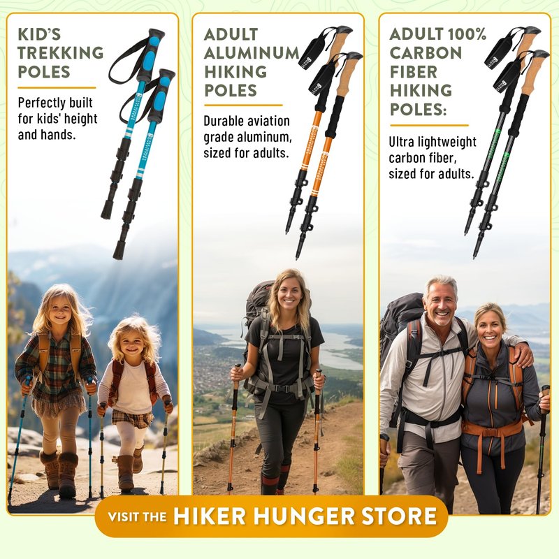 Kids Hiking Poles by USA Brand - Lightweight Collapsible Kids Walking Stick w/Quick Adjustable Flip Locks (Pink)