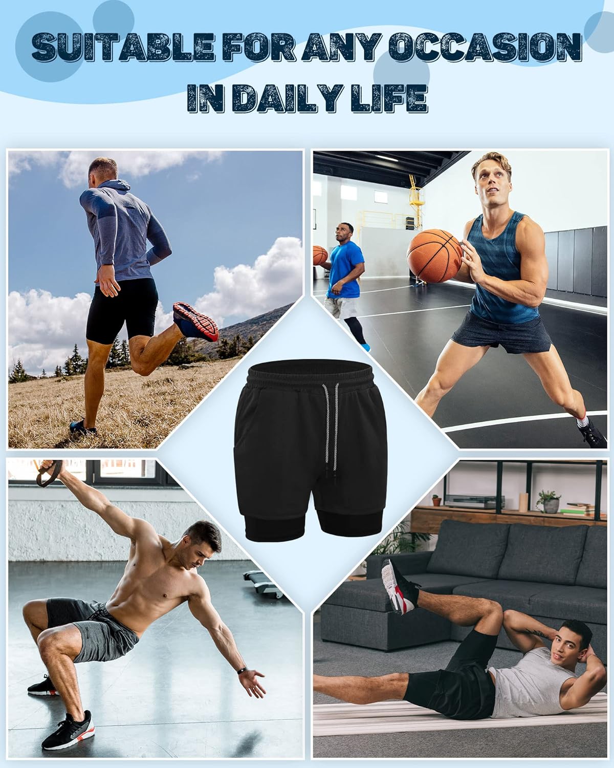 Sureio Men's 2-in-1 Workout Running Shorts - 5-Inch Quick-Dry Athletic Shorts with Liner & Pockets