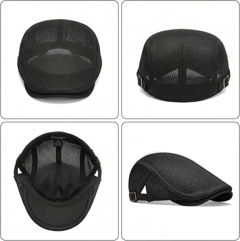 Men's Mesh Flat Cap - Breathable Summer Newsboy Hat | Adjustable Cabbie Ivy Cap