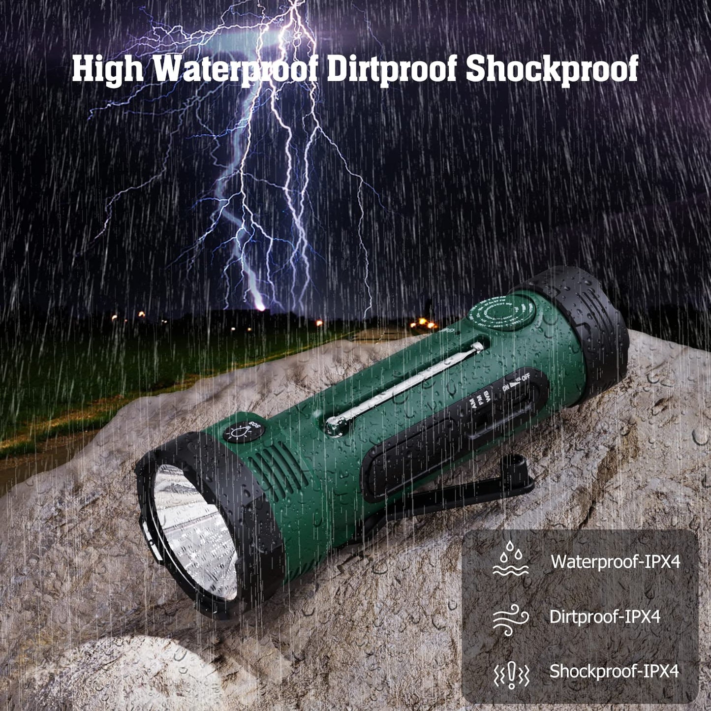 Emergency Radio with 5-Mode LED Flashlight, Solar Hand Crank NOAA Weather Radio, Portable AM FM Battery Operated Radio with Phone Charger, Reading Lamp & SOS Alarm for Home, Camping, Outdoor Survival