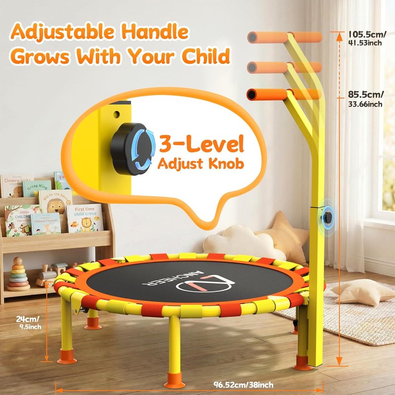 Ancheer 38'' Toddler Trampoline - Mini Trampoline for Kids 1-6 | Adjustable Handle, Foldable Design