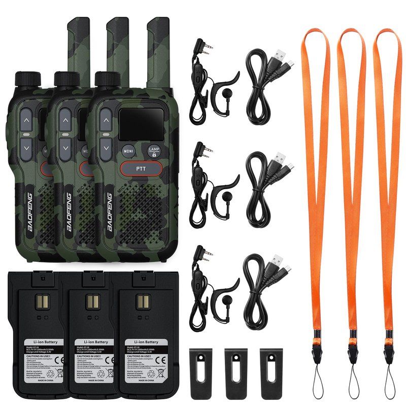 BAOFENG GT-18 Walkie Talkies for Kids Adult, License Free Long Range Rechargeable FRS Two Way Radio,1500mAh Battery, 22 Channels with NOAA, Scan for Camping Hiking Family, 3 Pack