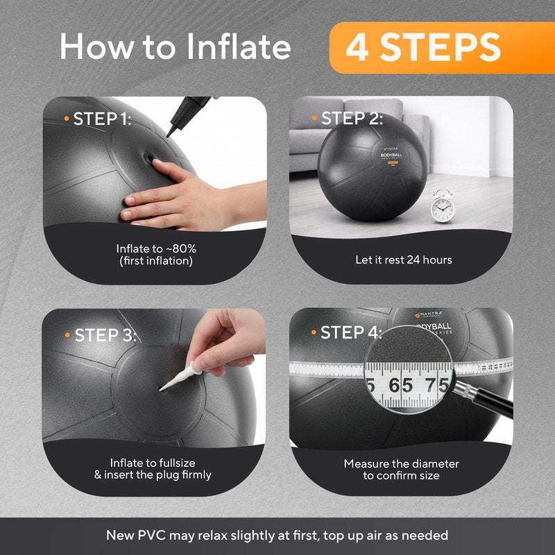 MANTRA SPORTS Exercise Ball – 55cm Birthing Ball Pregnancy Ball, Yoga Ball, Gym Ball Physio Ball - Anti-Burst Slow-Deflate, Non-Slip | Pump, Plugs and Measuring Tape Included – Cloudy Grey