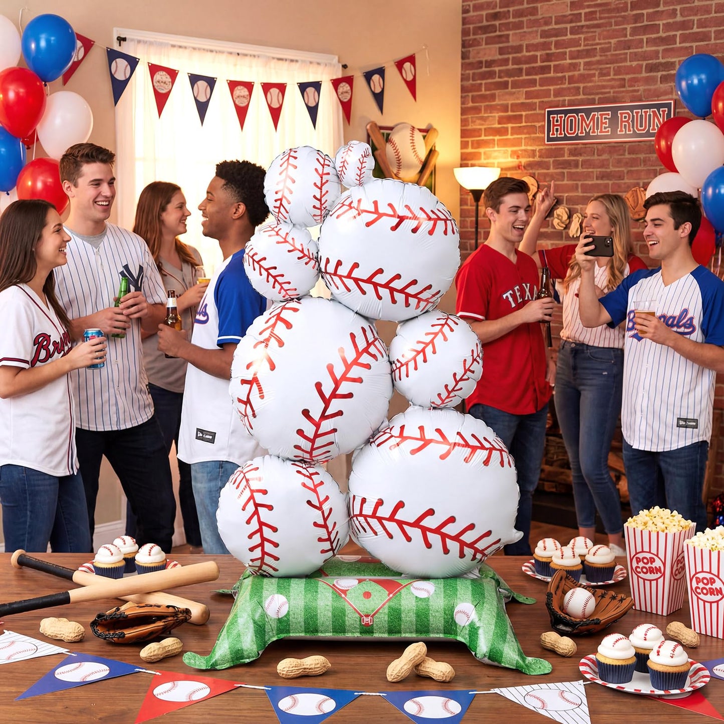 Soulchen 1 Pcs 3.5 ft Giant Self Standing Baseball Foil Balloons for Baseball Birthday Party Decoration Team Celebration Decor Backyard BBQ Sports Themed Party Supplies