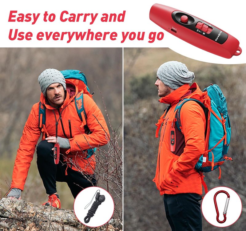 StarWorld Rechargeable Bear Horn - 120dB Electronic Air Horn for Bears with 4 Volume Levels & 3 Tones, Audible 0.5 Miles, LED Safety Light for Hiking, Camping, Wildlife Defense (red)
