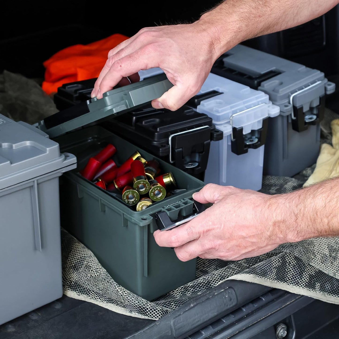 Sheffield Ammo Storage Box - Stackable .30 Cal Field Boxes | Water & Dust Resistant, Lockable, Green, 4-Pack