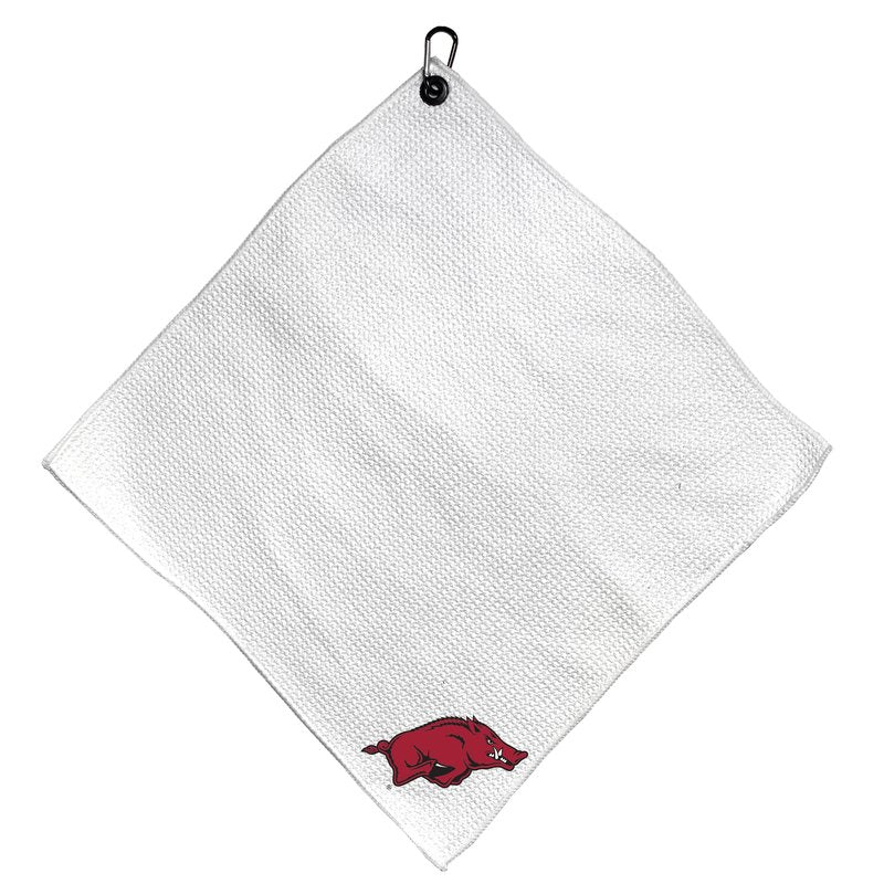Team Golf NCAA Arkansas Microfiber Towel - 15" X 15" (White) with Carabiner Clip, Premium Microfiber with Deep Waffle Pockets - Superior Water Absorption and Quick Dry Golf Cleaning Towel