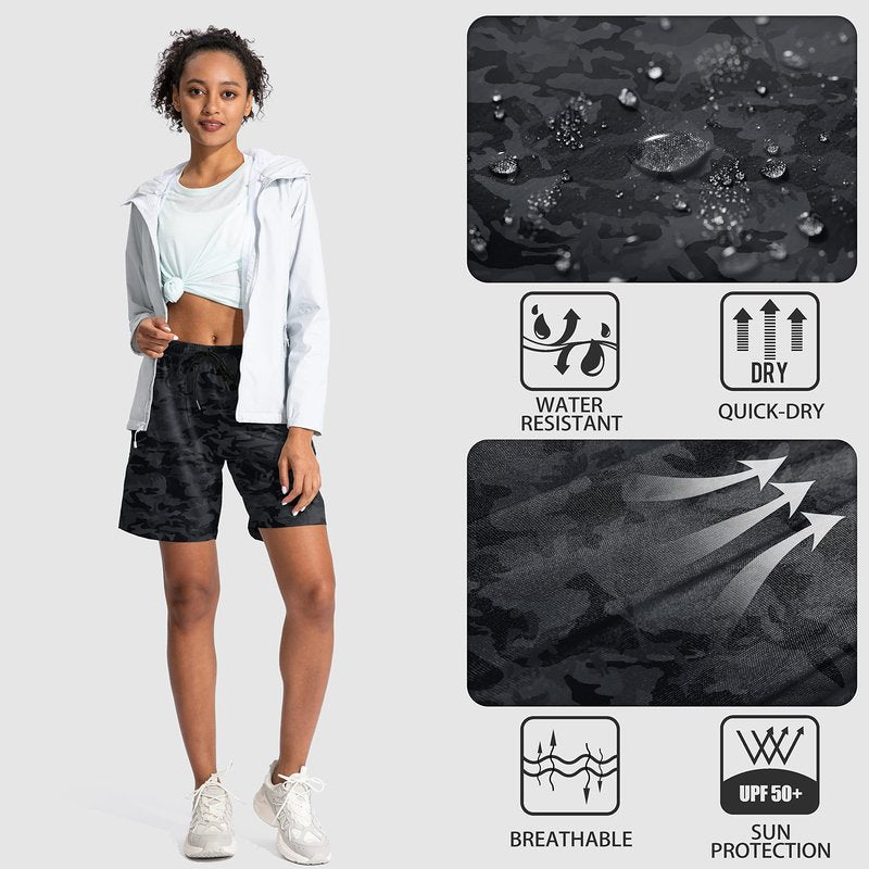 SANTINY Women's 5''/ 7''/9'' Hiking Cargo Shorts Quick Dry Lightweight Summer Shorts for Women Athletic Golf Zipper Pockets(Grey Camo_S)