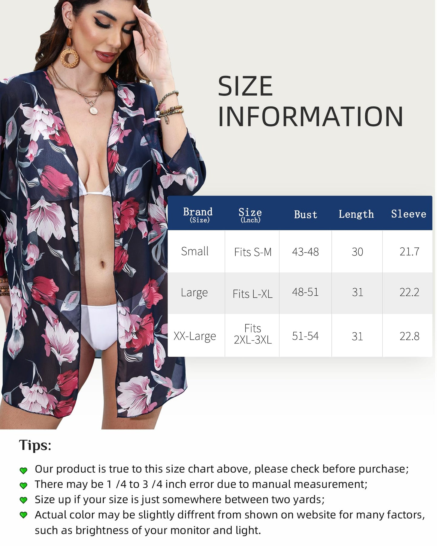 Argstar Women's Kimono Cardigans - Navy Blue Floral Print L