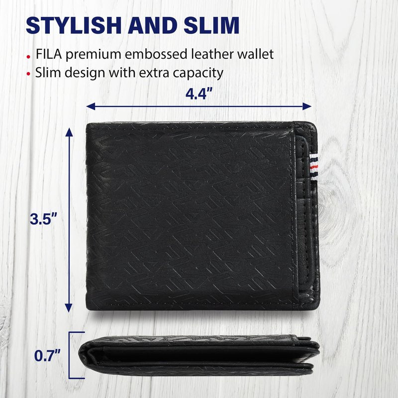 Fila Removable Passcase Wallet, Bifold PU Leather Wallet for Men