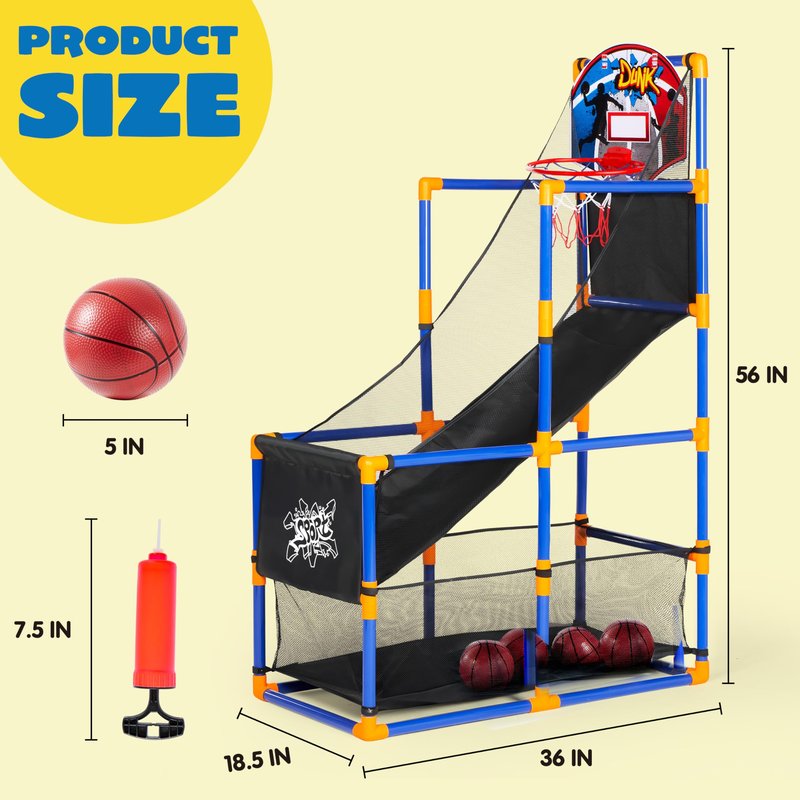 JOYIN Arcade Basketball Game Set with 4 Balls and Hoop for Kids 3+ Years Old Indoor Outdoor Sport Play - Easy Set Up - Air Pump Included - Ideal for Competition