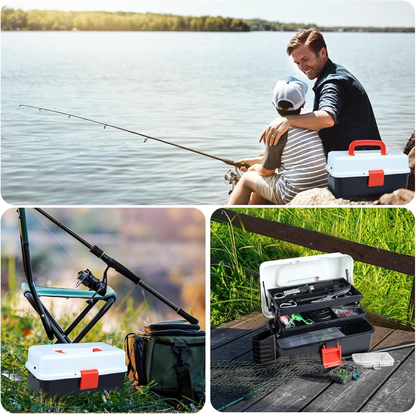 Fishing Tackle Box - 3 Layers with 213 Pcs Fishing Lures Kit & Essential Tools | Perfect for Beginners & Kids