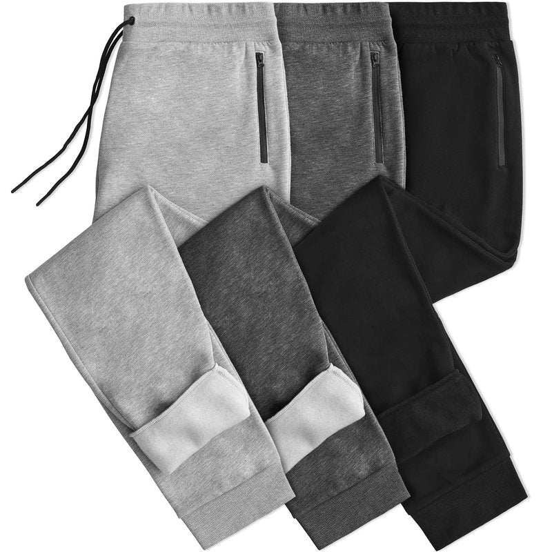Loofure Sweatpants for Men Fleece 3 Pack Joggers Gym Workout Athletic Track Mens Sweat Pants Cotton with Zipper Pockets