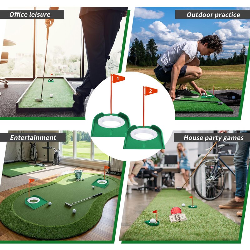 Sotiff 1-2 Golf Putting Practice Cup Hole Training Aids Golf Accessories Training Putters with Plastic Flag for Adult Office Garage Yard Indoor Outdoor Practice