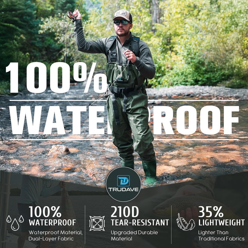Trudave Chest Waders for Men with Boots, 2-Ply Nylon/PVC Waterproof Fishing & Hunting Waders for Men and Women