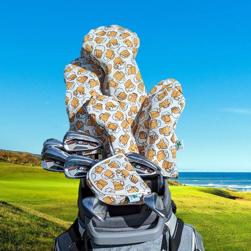 Foretra Driver Headcover Golf Club Covers Blade Mallet Putter Cover Alignment Stick Holder Hybrid Fairway Wood Head Cover Beer Pattern Novelty Golf Accessories for Most Brands