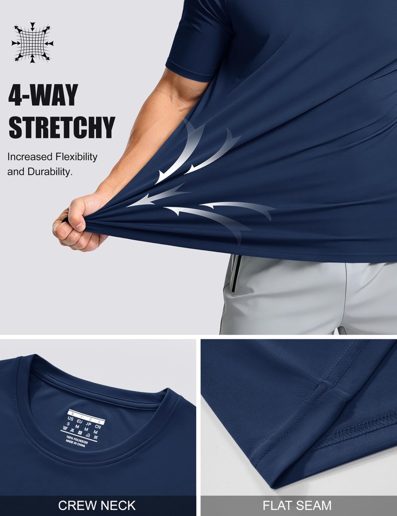 Sun Shirts for Men Summer Crew Neck Short Sleeve Rash Guards Shirts Active Dry Fit Shirts