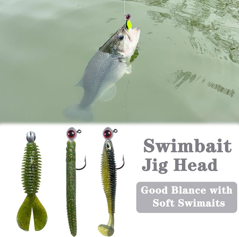 Fishing Jig Heads with 3D Eyes - Oversized Swimbait for Saltwater & Freshwater | 1/8oz, 3/16oz, 1/4oz, 3/8oz
