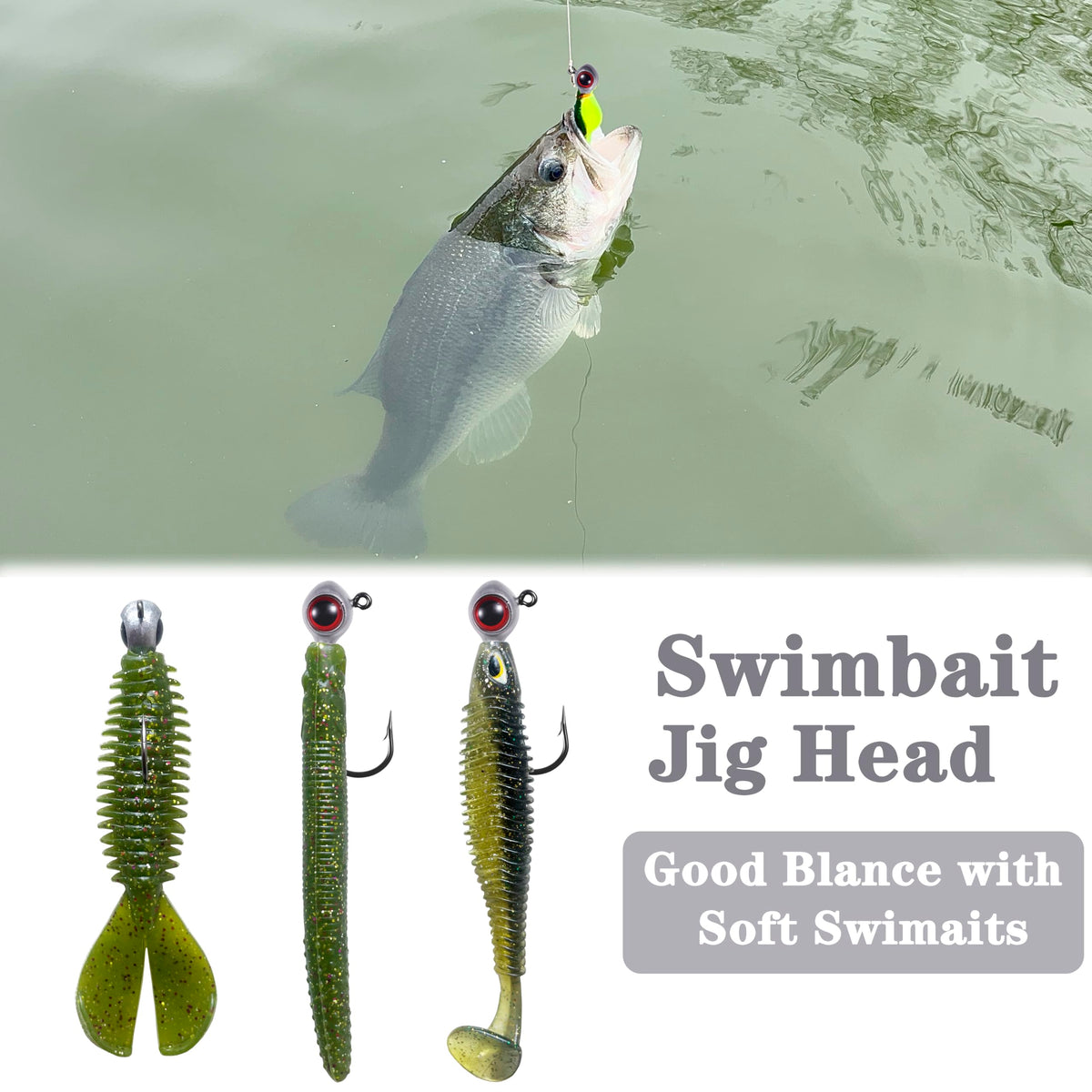FISHCORNER Fishing Jig Head Oversized 3D Eyes Jigheads Swimbait Jig Heads for Fishing Saltwater Freshwater Bass Trout Walleye Redfish Striper 1/8oz