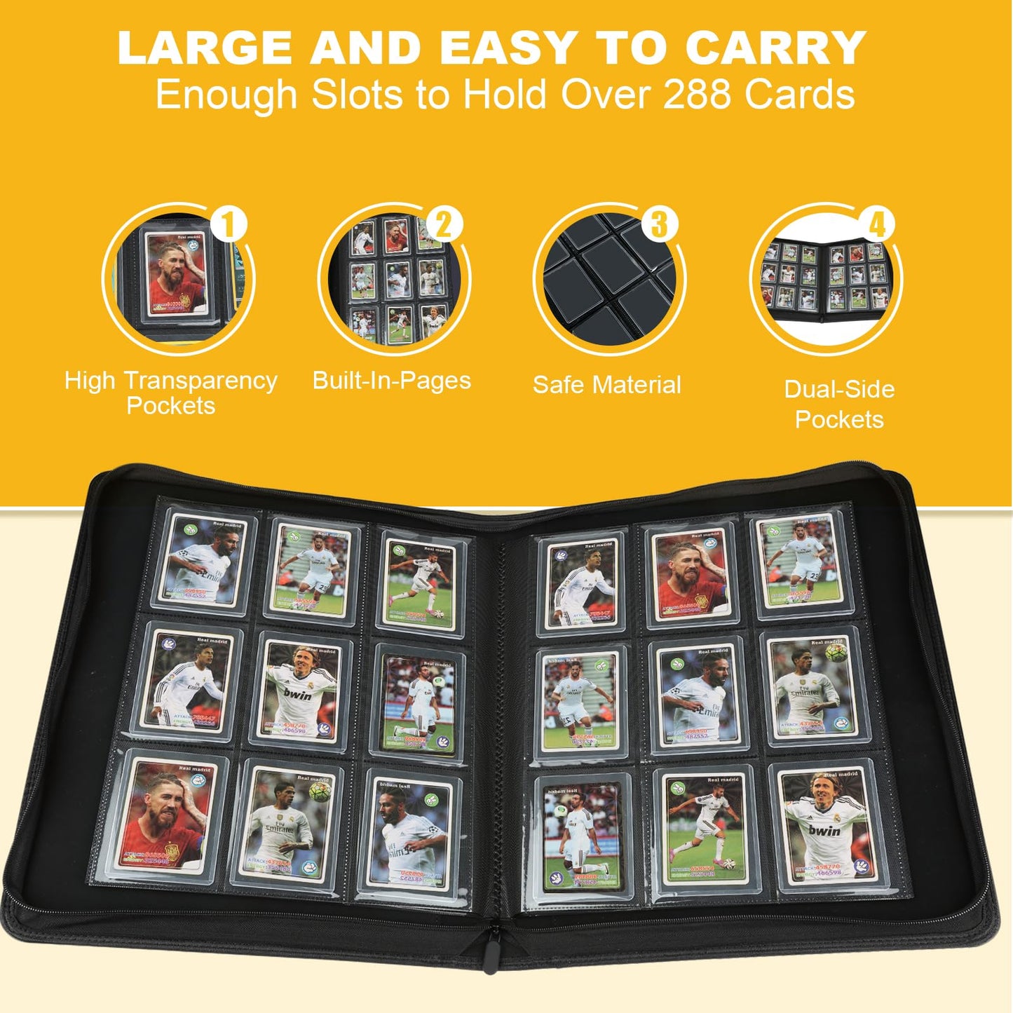 Toploader Binder,Toploader Hard Cases, 9-Pocket Pages Sleeves Hold up 288 Cards.Toploader Card Binder with Sleeves for “3×4” rigid,Card Holder(Light Blue)