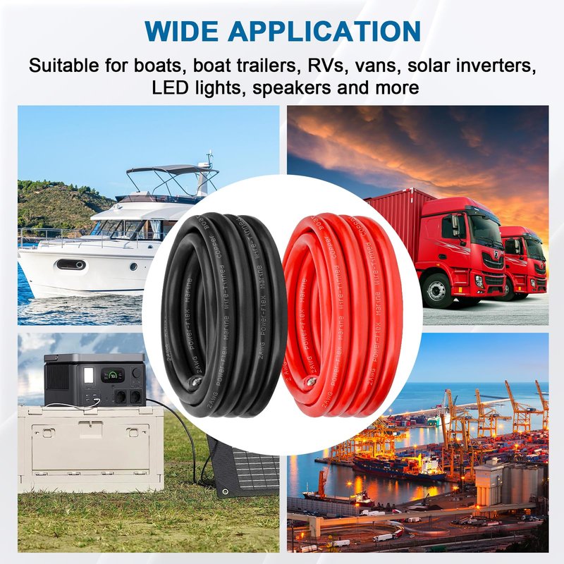 2 Gauge Marine Wire, 2 AWG Tinned Copper Electrical Wire, Boat Cable for Automotive, Solar, Car Audio, Trailer, Camper & Marine Wiring(2 AWG, 5FT Red + 5FT Black)
