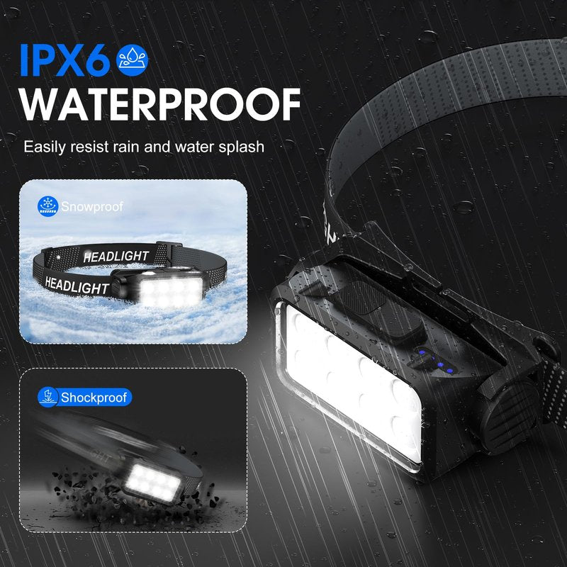 Rechargeable Headlamp Flashlight, 8 LED 2500 Lumen Super Bright Headlight with White Red Light & Motion Sensor, 2-Pack Waterproof Head Lamp for Adult Kid, Headlamps for Outdoor Camping Running Fishing