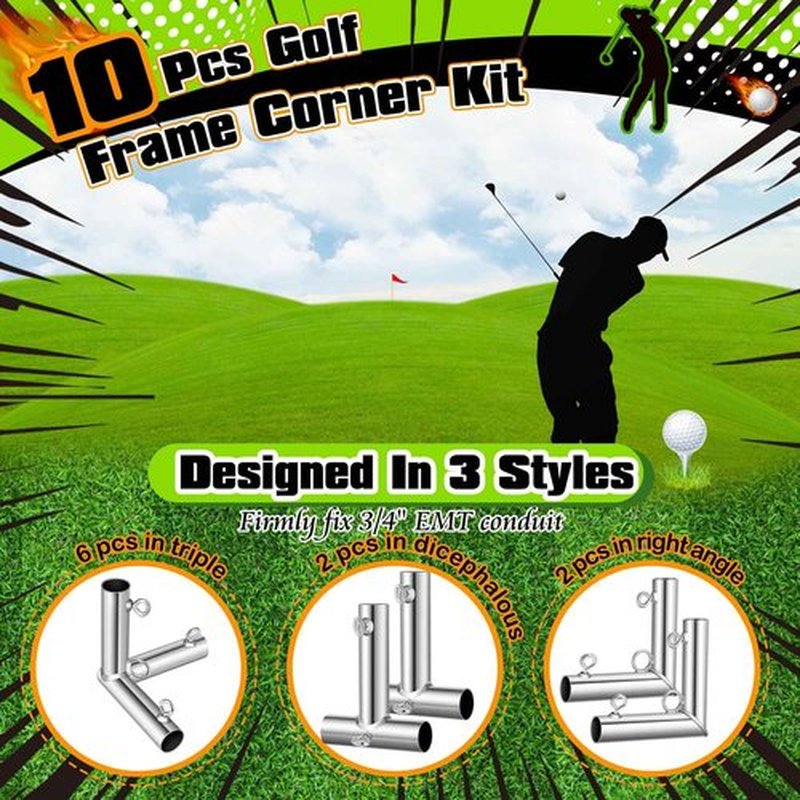 Blulu 10 Pieces 3/4'' Golf Frame Corner Kit DIY Canopy Fittings with Threaded Eye Bolts for EMT Conduit 10' l x 10' W x 10' H Practice Cages and Nets Backyard Indoor Outdoor Home, Silver