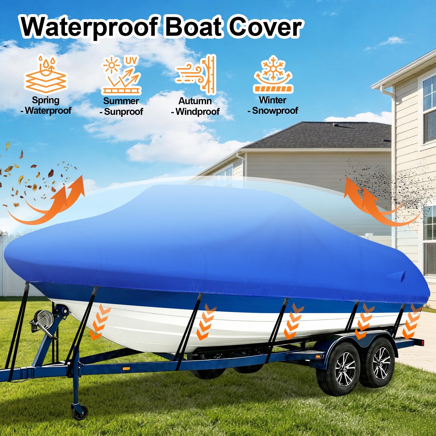 iCOVER Trailerable Boat Cover- 20'-23' 800D Water Proof Heavy Duty, Fits V-Hull, Fish&Ski, Pro-Style, Fishing, Utiltiy, Runabout, Bass Boats, up to 20ft-23ft Long X 100" Wide