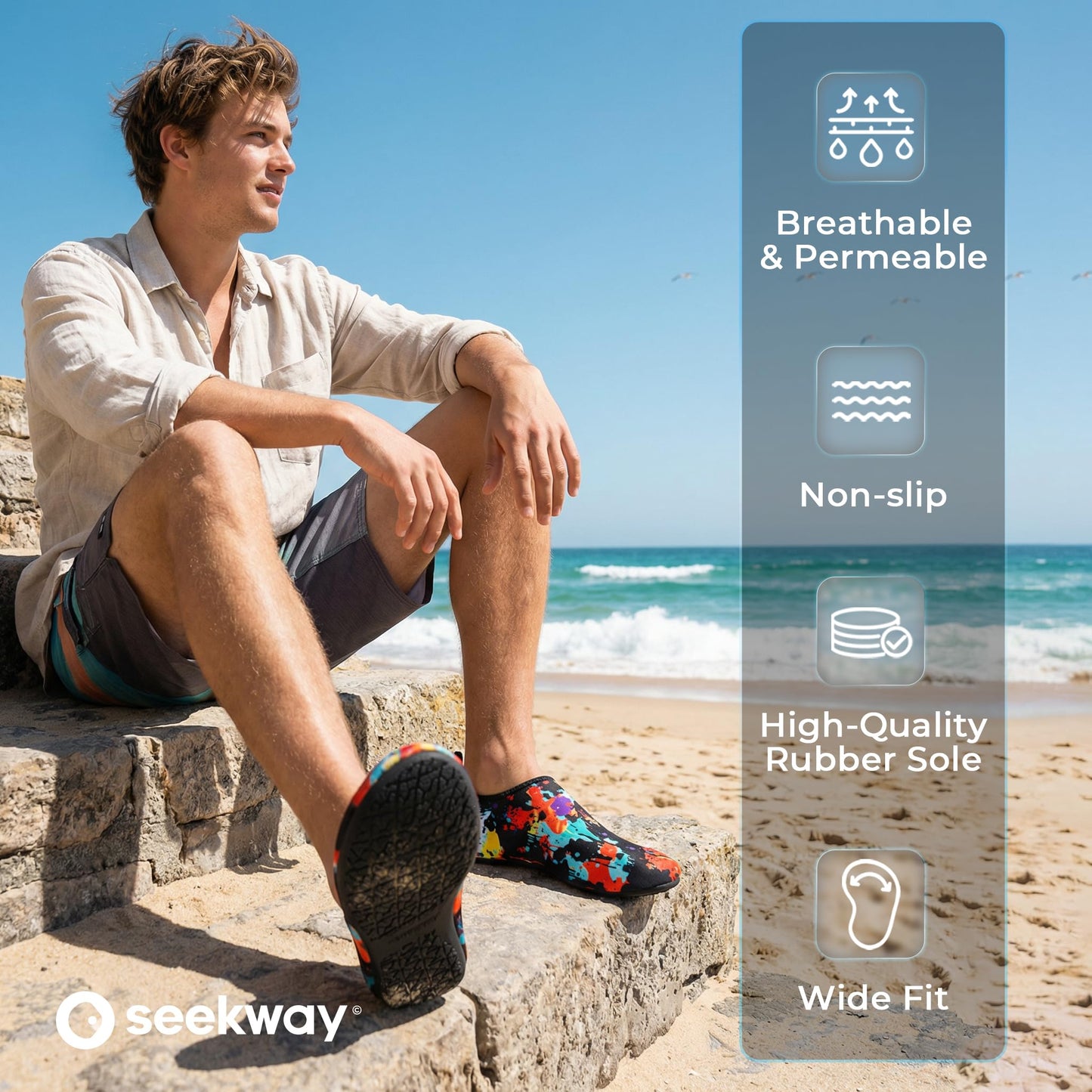 SEEKWAY Water Shoes Women Men Adult Quick-Dry Aqua Socks Barefoot Non Slip for Beach Swim River Pool Lake surf Black Size SK002