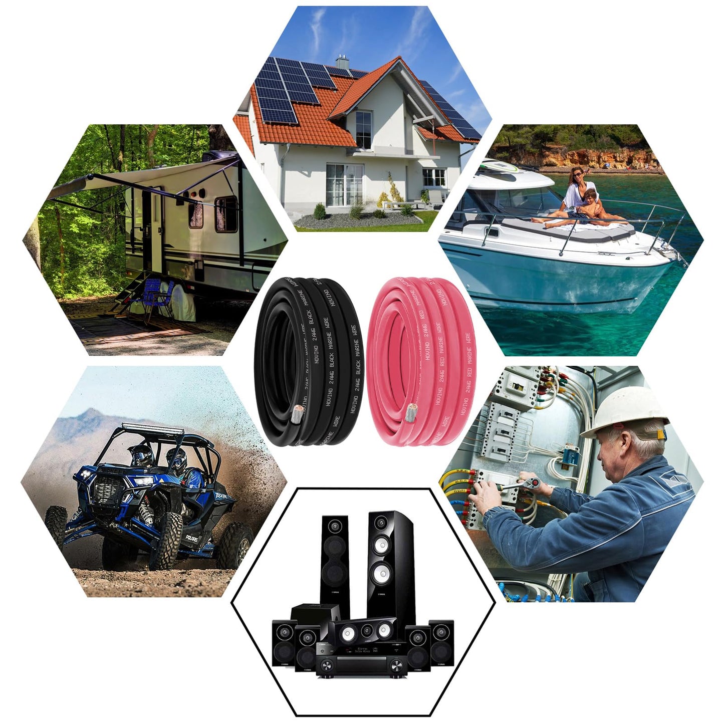 2 Gauge Marine Wire Include 2AWG 5FT Red & 5FT Black,2 Gauge Marine Grade Wire Tinned Copper Boat Cable for Automotive Boat Speakers Lighting Solar Outdoor RV Camper Trailer