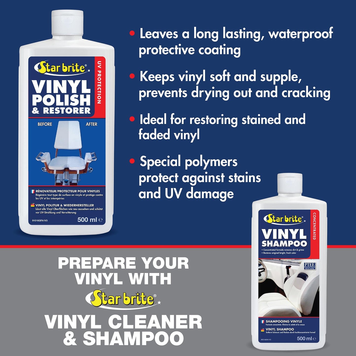 STAR BRITE Vinyl Cleaner, Polish & Protectant - Cleans, Renews, Brightens & Protects All Vinyl Surfaces - Marine Grade Polish & UV Protectant - 16 OZ (091016P)