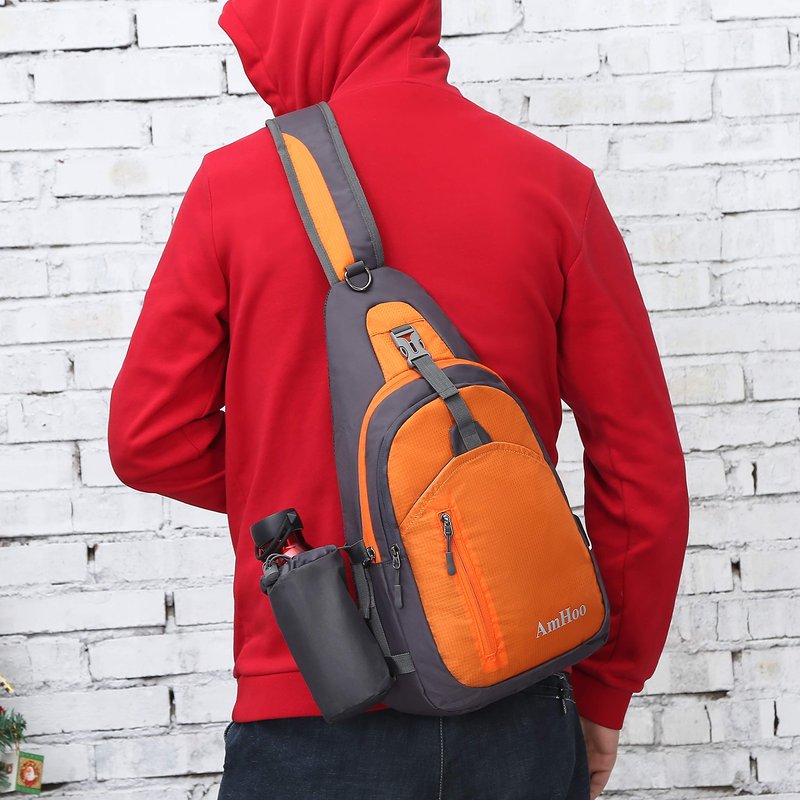 AmHoo Sling Backpack Chest Shoudler Crossbody Bag Water Resistant Hiking Daypack Small Orange