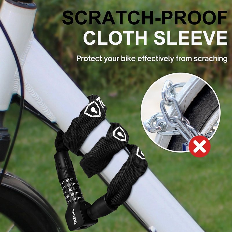 TAEGIQI Bike Lock, 5 Digit Combination Heavy Duty Anti Theft Bike Chain Lock and 2 Keys, 3.2ft Long, High Security Bicycle Lock for Bike, Scooter, Door,Gate, Escooter