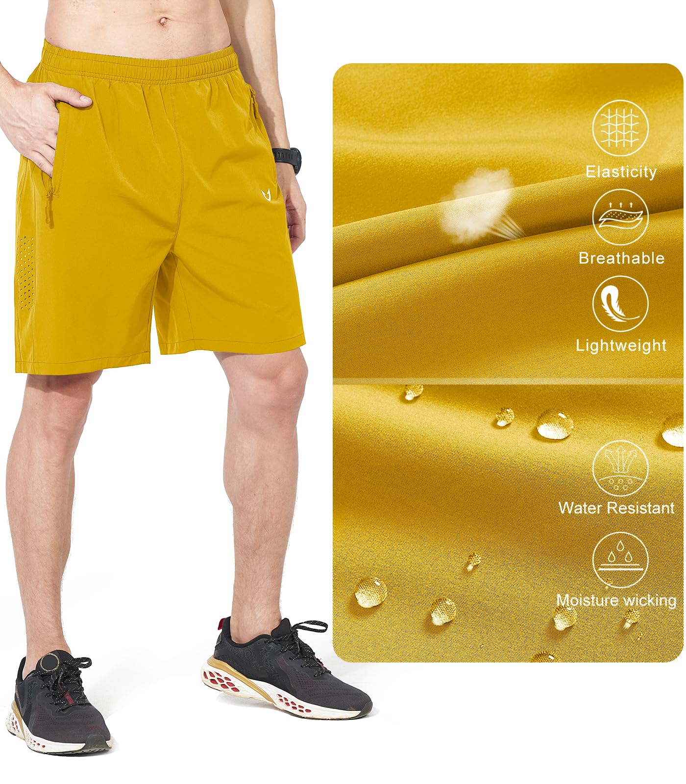 NORTHYARD Men's Athletic Running Shorts Quick Dry Workout Shorts 7"/ 5"/ 9" Lightweight Sports Gym Basketball Shorts Hiking Exercise Yellow 2XL