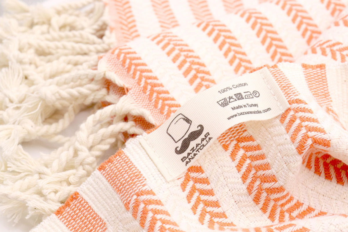 Bazaar Anatolia Turkish Beach Towel – 100% Cotton, Quick Dry, Sand Free Fall Decor Towel for Bathroom and Camping – Oversized 71x39 Inches – Arpa Orange