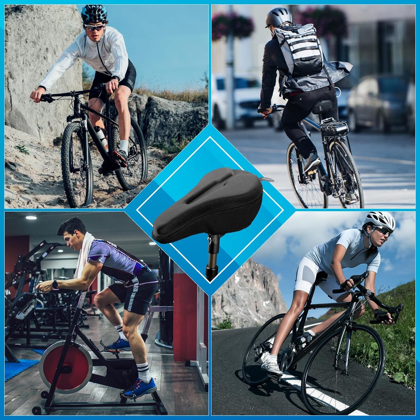 Bike Seat Cushion | Gel Padded Saddle Cover for Men & Women - Extra Soft Comfort for Peloton, Stationary & Mountain Bikes