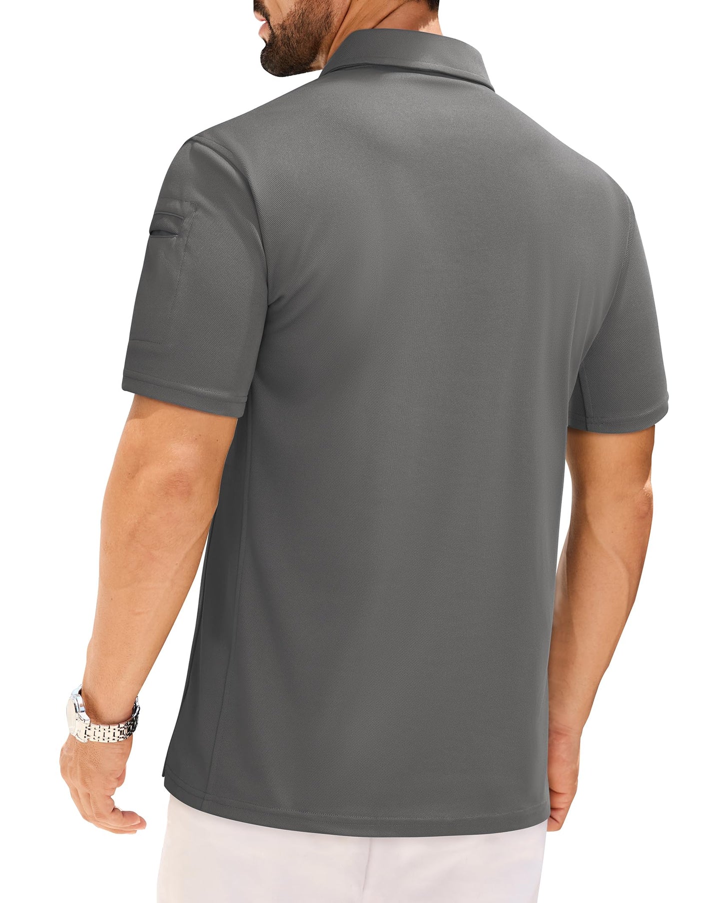 Alimens & Gentle Tactical Polo Shirts for Men Short Sleeve Performance Stretch Golf Shirt Quick Dry Work Sport Casual Tops M Grey