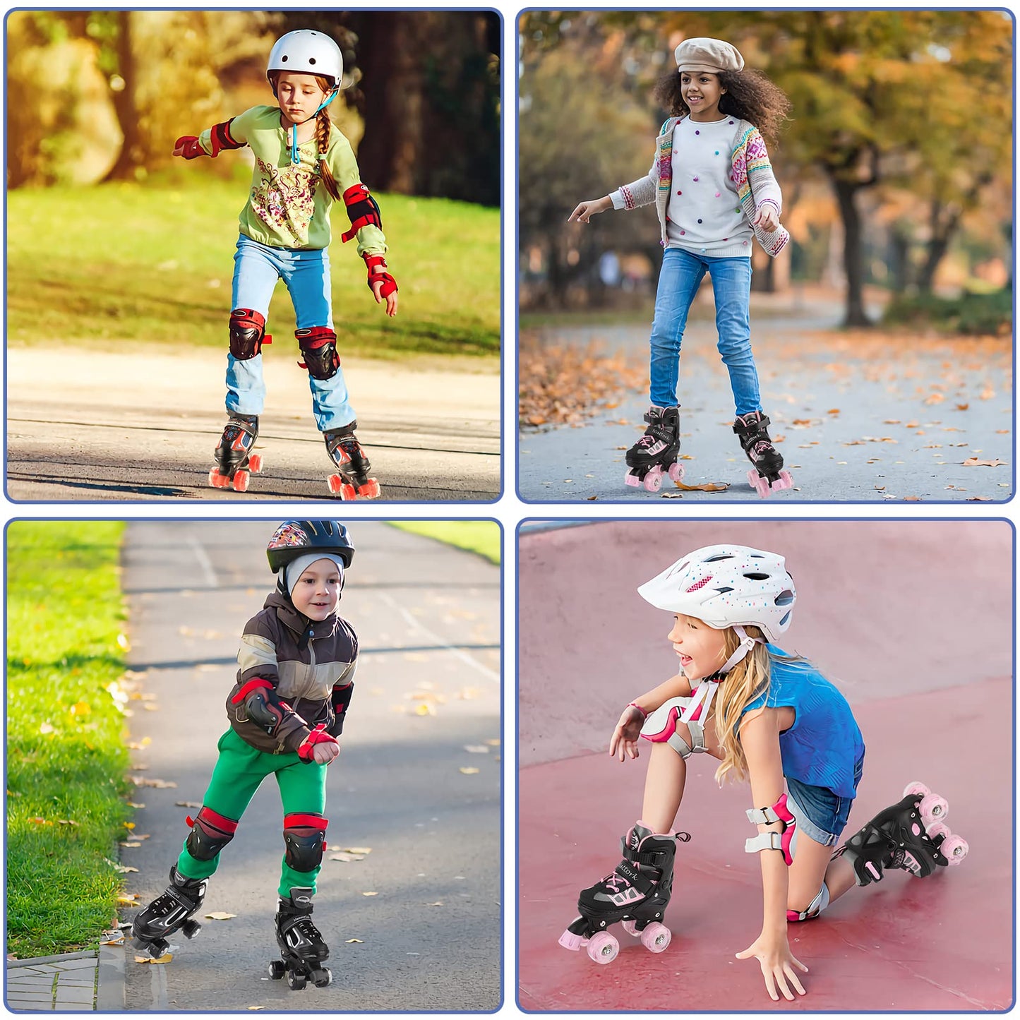 Nattork Kids Roller Skates for Boys Girls,4 Sizes Adjustable Roller Skates with Light up Wheels,Fun Rollerskates for Toddler Kids Beginners Indoor Outdoor
