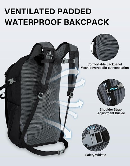 Pioneer Camp Hiking Backpack 22L Small Hiking Hydration Gear Lightweight Camping Backpack Travel Daypack for Women Men Outdoor Bag for Biking Climbing(Black;22L)