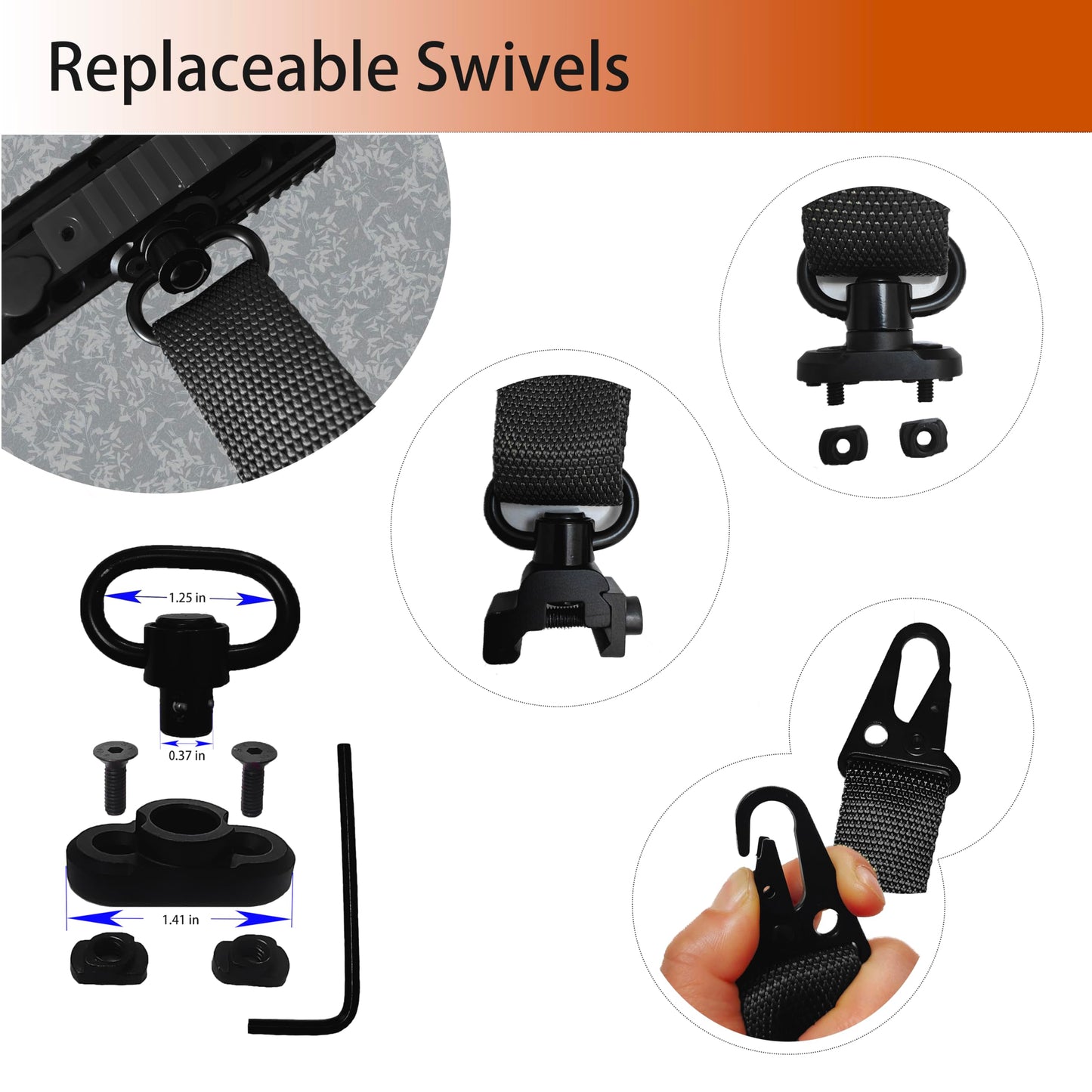 ZJQY Two Point Traditional QD Sling with Sling Swivel and Quick Adjust Loop