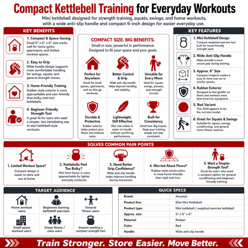 Aeromat Elite Mini Kettlebell Medicine Ball - 3lb Kettlebell Weight Balls for Exercise, 6" dia Weighted Exercise Ball, Strength Training Kettlebells, Kettlebell Workout Squat Weights, Red