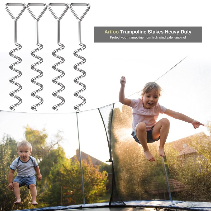 Trampoline Stakes Heavy Duty Strong and Galvanized Steel Corkscrew High Wind Anchor Kit for Trampoline Camping Tents Tie Down Anchors