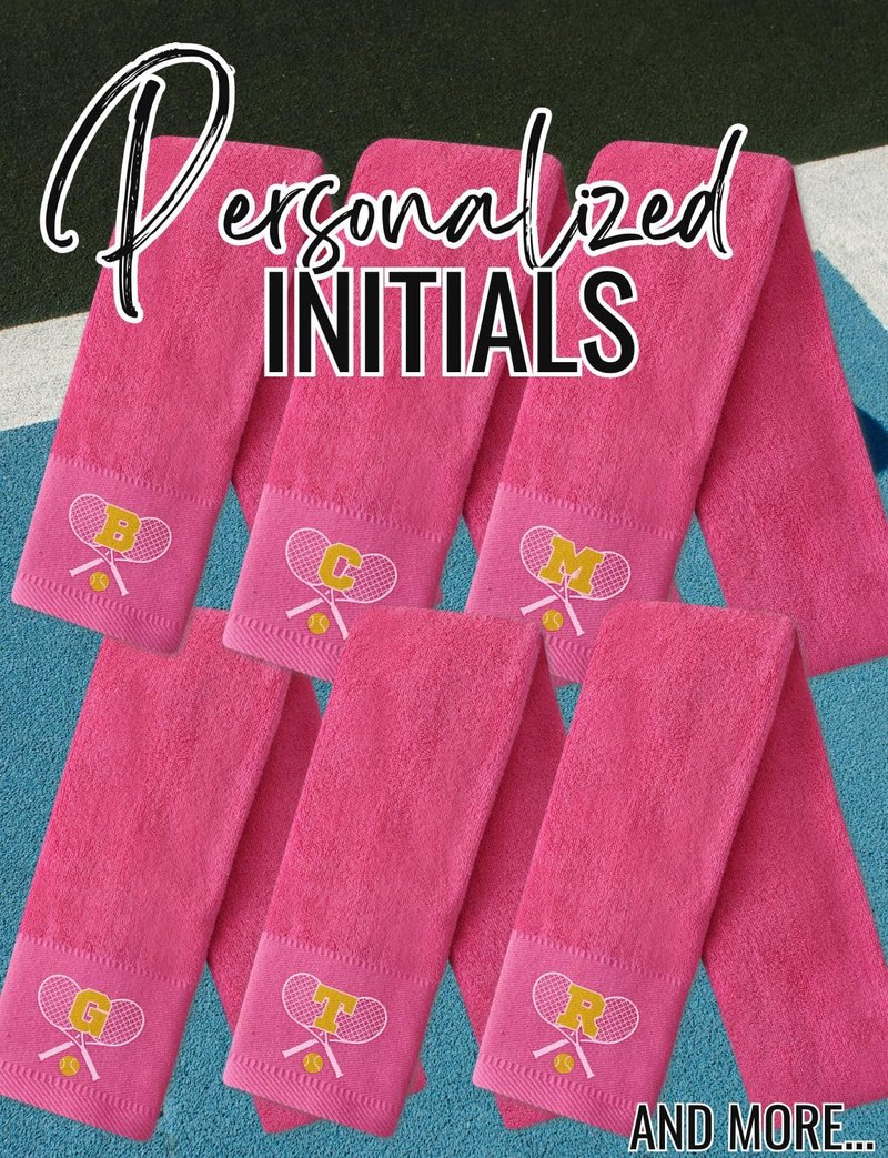 CybGene Embroidered Tennis Towel, Funny Tennis Gift for Men, Women & Tennis Lovers, Soft & Absorbent, Hot Pink, Initial C