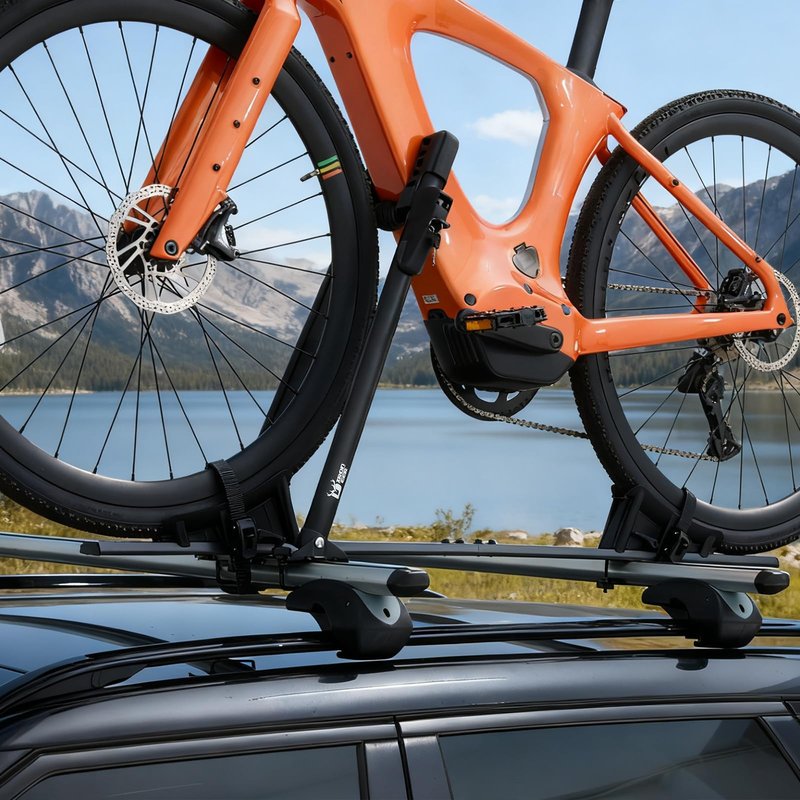 Rider Pro Roof Bike Rack, Foldable Aluminum Upright Bicycle Rack with Anti-Theft Lock for Cars SUVs, Adjustable Roof Mount Bike Carrier 32 lbs Capacity Fits 20''-27'' Bikes Max Tire Width 2.3"