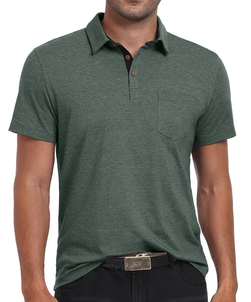 Sailwind Men's Cotton Polo Shirts Short Sleeve Casual Summer Shirts Classic Collared Golf Shirt with Pocket Green