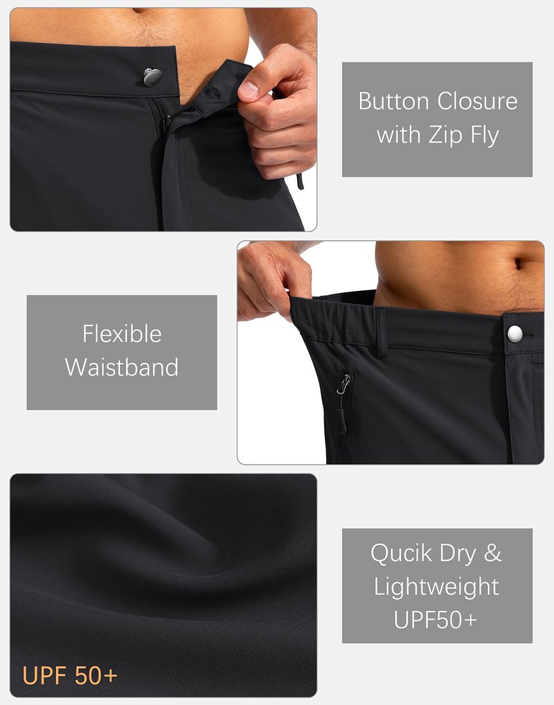 Pudolla Men's Hiking Cargo Shorts 9" Lightweight Outdoor Work Shorts for Men Travel Golf Camping Casual with 5 Zipper Pockets(Black X-Large)