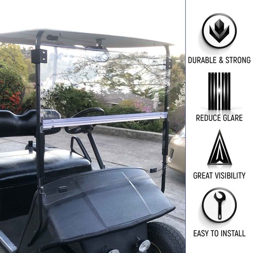 HECASA Clear Golf Cart Windshield Compatible with 1994-2014 EZGO TXT & Medalist Models Folding Down Windshield