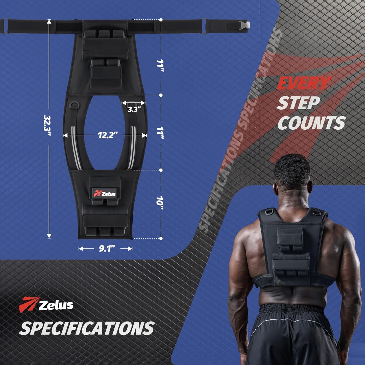 ZELUS Weighted Vest for Men - Adjustable 23lbs to 45lbs with Removable Iron Weights | No-Bounce Design for Strength Training & Running