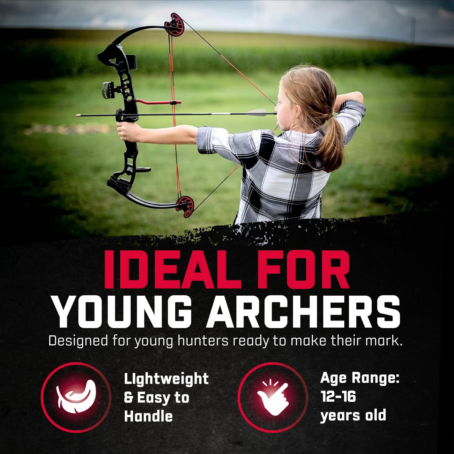 Barnett Vortex Lite G3 Youth Bow - 22-25in Draw Length, 18-29lb Hunting Compound Bow, Adjustable 60-70% Let Off, 3 Pin Fiber Optic Sight, Brush Retainer Rest, Fast Action Quiver, D Loop Installed